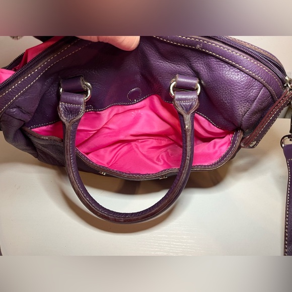 Isaac Mizrahi Purple Pebble Leather Convertible Crossbody or Double Handle Bag - Picture 10 of 11